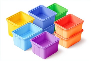 Fototapeta premium Sharp focus on colorful plastic containers, minimalist vector.