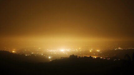 Night Lights Cityscape in Golden Haze