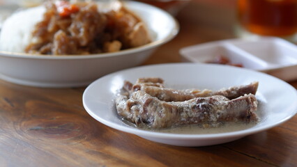 Gudeg Ceker Ayam or Gudeg Chicken Feet. Gudeg is a traditional dish from the city of Yogyakarta made from jackfruit cooked with coconut milk and palm sugar.