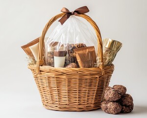 Elegant gift basket filled with self-care products and gourmet treats, perfect for pampering, celebrations, or thoughtful gifting for any occasion.