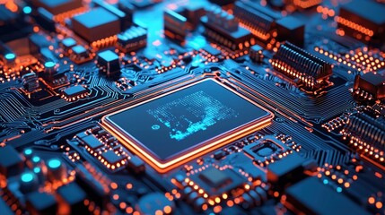 Obraz premium Glowing Circuit Board: A Close-Up of Digital Technology