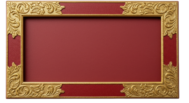 A rectangular photo frame with a dual-layered border design. The inner layer should be a matte red with a soft texture.