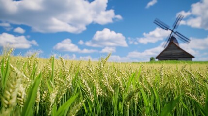 Summer Wheat Field with Windmill