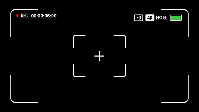 Camera Recording Viewfinder Screen Overlay. Recording Frame Alpha Channel Transparent Background. 4K Resolution