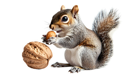 Obraz premium Squirrel holding nut isolated background wildlife photography studio setting close-up view nature's delight