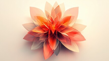 Obraz premium A geometric abstract flower with sharp edges and bright red and orange tones, isolated on a neutral background