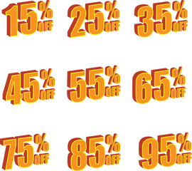 Set of sale discount promotion offer 3d vector design.