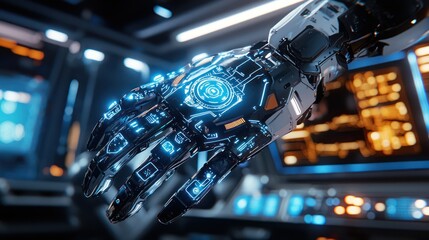 Cybernetic Hand Reaching Out Futuristic Technology and Artificial Intelligence
