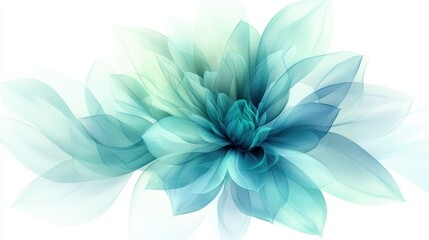 Obraz premium A soft abstract flower with overlapping petals in soothing blue and green tones, isolated on white