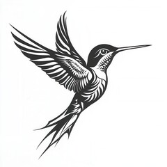 Obraz premium Tribal Hummingbird Tattoo Design, striking black and white vector art, minimalist style, perfect for body ink or graphic inspiration