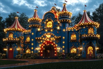 Obraz premium Enchanting Circus Castle Nighttime Illumination