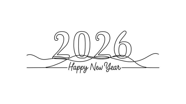 HAPPY NEW YEAR 2026 Continuous line draw Full length single line animation.