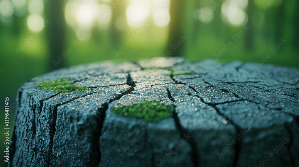 Poster macro shot of tree trunk with deep rough bark and textural details in natural environment