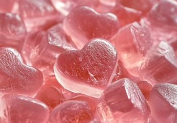 Fototapeta premium Sweet Heart-Shaped Gummies in Pink on a Soft Surface Evoking Romance and Joyful Celebrations, Perfect for Treats, Gifts, and Special Occasions
