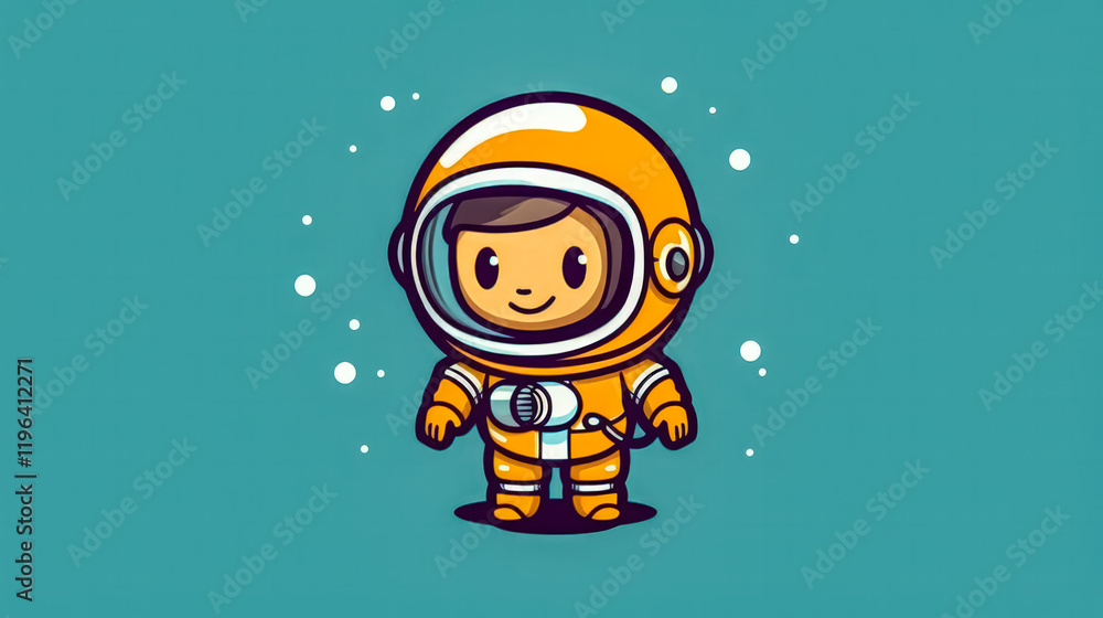 Poster cute astronaut floating in space cartoon icon illustration. standard visual representing technology 