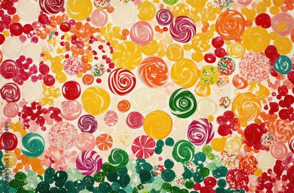Poster vibrant abstract candy swirls and colorful circular patterns create a playful and whimsical backgrou