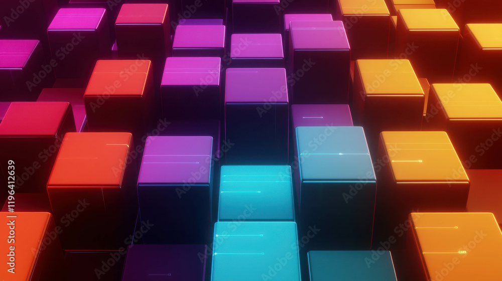 Poster vibrant 3d colorful cube grid background for data visualization and creative design elements