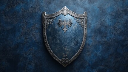 3D render shield -  engraved symbols, placed on a soft background 
