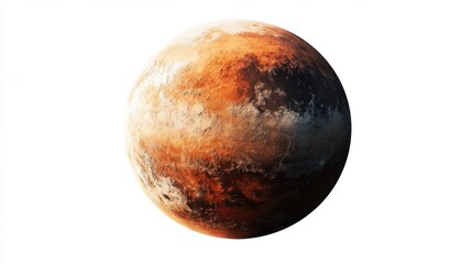 A desert planet with reddish-orange dunes and dark shadows, resembling an alien world, isolated on white