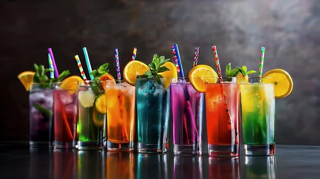 Colorful cocktails, bar, party, drinks, summer, refreshment, celebration, background, menu