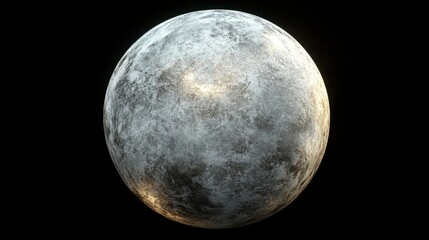 Fototapeta premium A planet with icy surfaces and glowing light patches, appearing cold and radiant, isolated on black