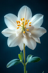 Obraz premium A single white flower with yellow stamens blooms brightly