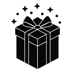 Minimalist black gift box with sparkles vector for selebration isolated on white