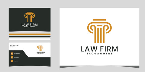 Modern pillar logo and business card design template. firm, law, icon justice