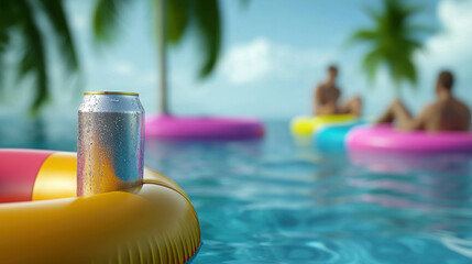 Refreshing Summer Vibes with a Chilled Beer Poolside in a Tropical Setting
