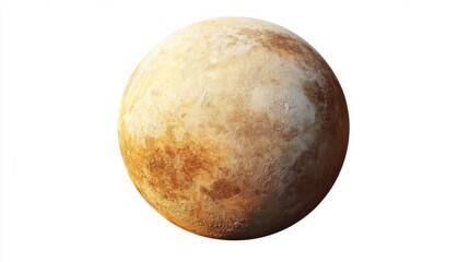 Fototapeta premium A small desert planet with sandy surfaces and a faint glow, resembling a distant world, on white
