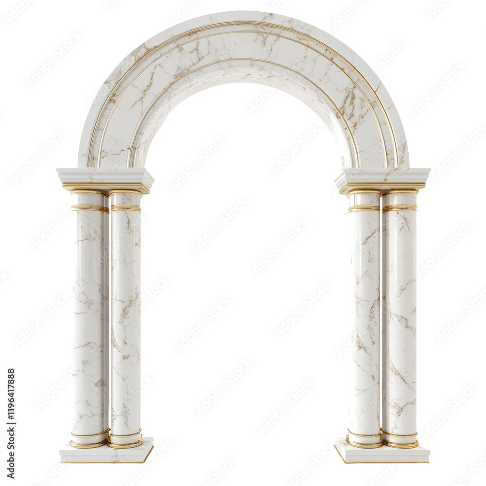 Poster A digitally rendered image shows an elegant white marble archway with gold accents and two supporting pillars.