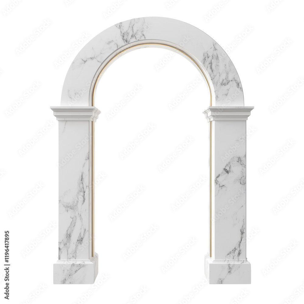 Poster a 3d rendering of an elegant marble archway featuring gold accents and classical architectural detai