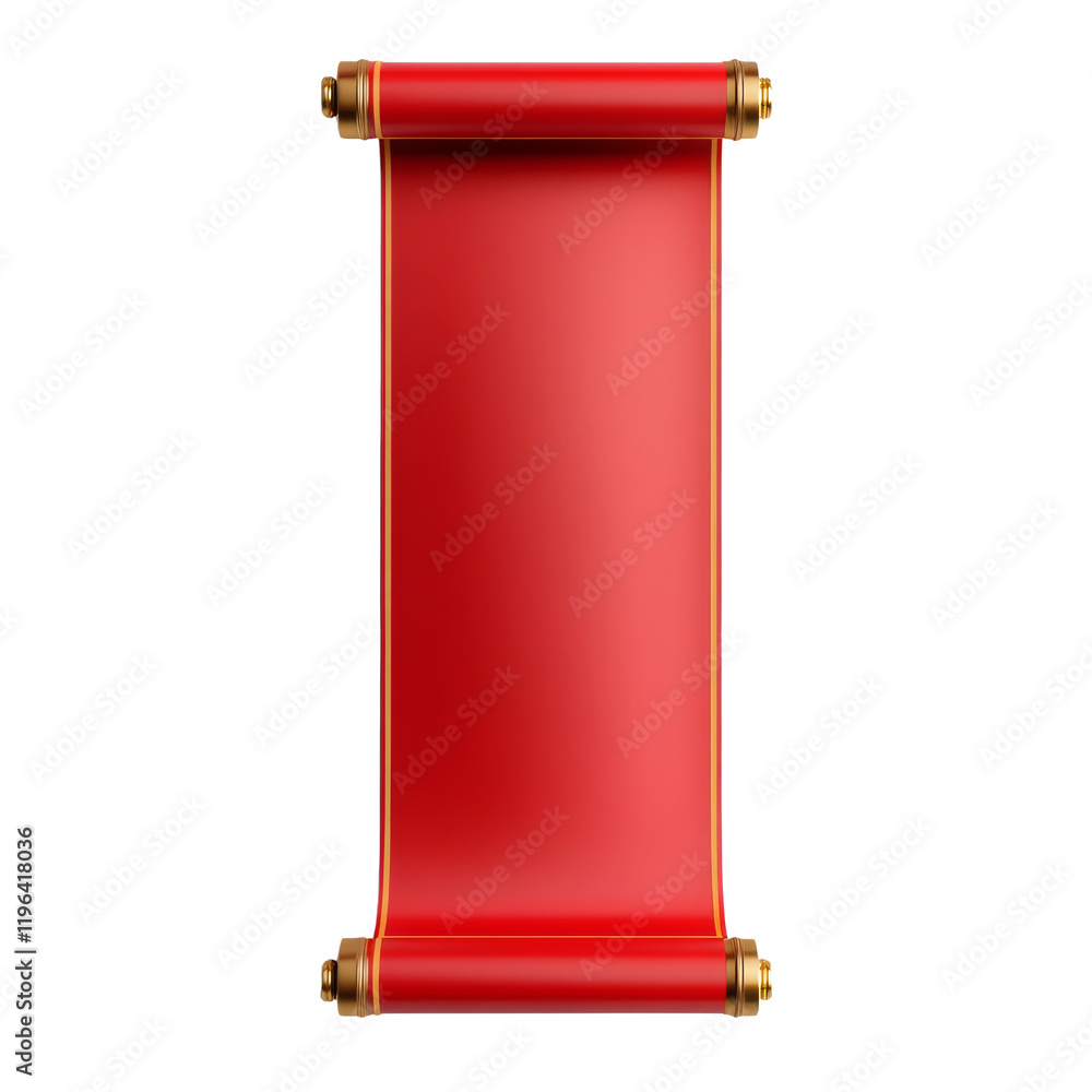 Poster an image of a red scroll with gold detailing, unfurled and ready for text or a message.