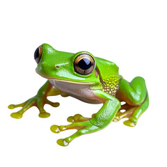 A vibrant green tree frog with large eyes, isolated on transparent background.