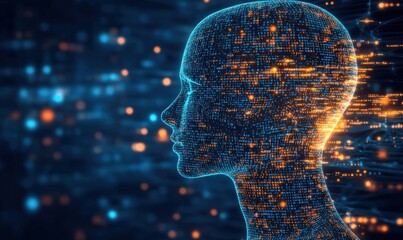 Human head and brain models, artificial intelligence concepts