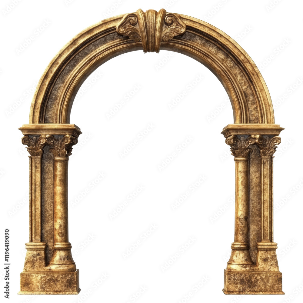 Aufkleber a digitally rendered image shows a golden archway with intricately carved pillars and detailed stone