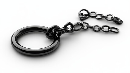 Obraz premium Black metal ring and chain on a white background, modern design