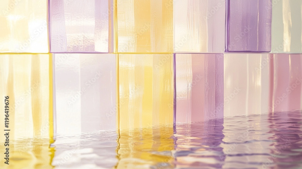 Poster stacked textured rectangles in warm butter yellow and soft pastels create a captivating visual near 