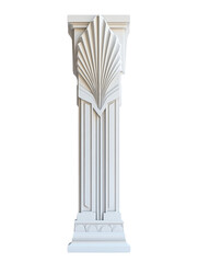 A digitally rendered image of a white architectural column featuring an art deco style fan-shaped capital and detailed base.