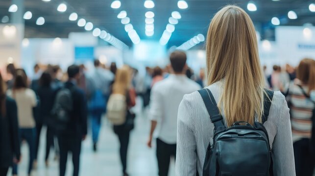 A job fair with various companies showcasing career opportunities to eager job seekers.