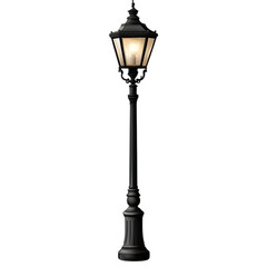 Black streetlight with a classic design, on transparent background.