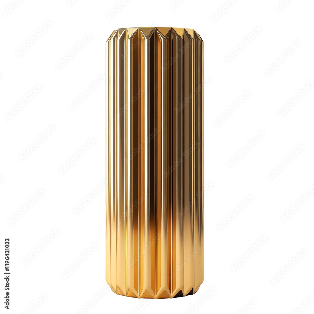 Aufkleber a digitally rendered image of a tall gold cylinder with vertical fluting, showcasing a modern and el