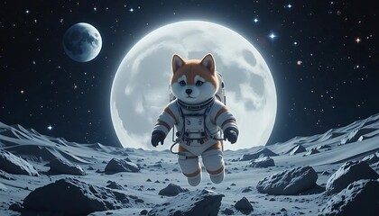 Adorable Shiba Inu Astronaut Moonwalk Night Sky Scene