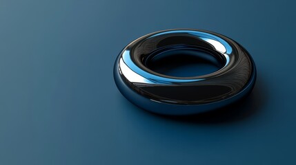 3D render of a floating circle with shiny metallic details, placed on a solid white background