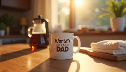 Coffee mug with "World’s Best Dad" text on table