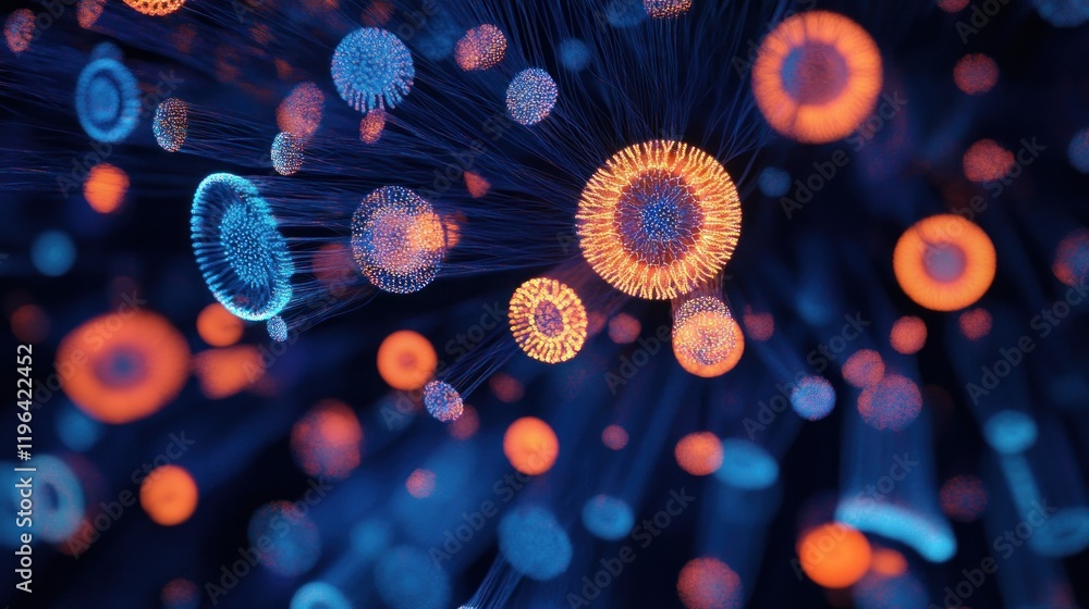 Poster abstract glowing particles and lines forming a network.