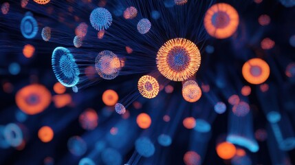 Abstract glowing particles and lines forming a network.