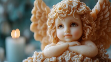 Fototapeta premium Serene Cherubic Angel Figurine: A Symbol of Peace and Innocence