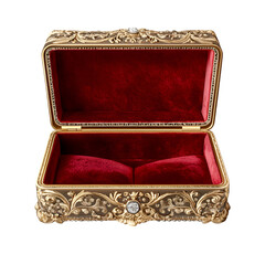 Elegant jewelry box with velvet lining, isolated on transparent background.