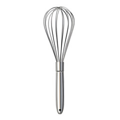 Metal whisk with wire loops, on transparent background.